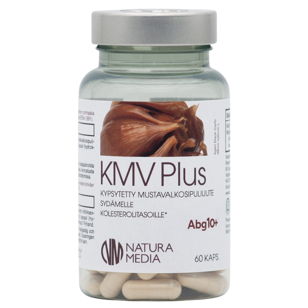 KMV Plus Mustavalkosipuliuute kapselit 60 kaps., valkosipuliuute, sydämmelle, kolesterolitasoille, sinunapteekki.fi