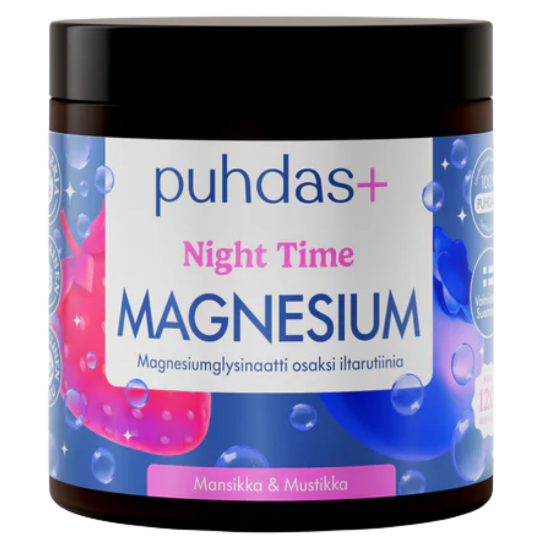 Puhdas+ Night Time Magnesium - Mansikka & Mustikka 80 g