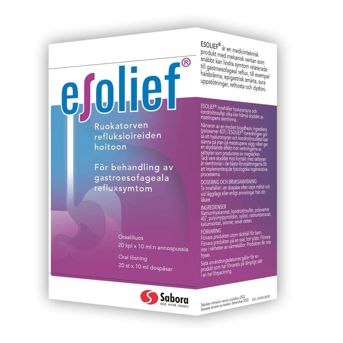 Esolief - Viinirypäleen makuinen liuos närästyksen hoitoon 20 x 10 ml