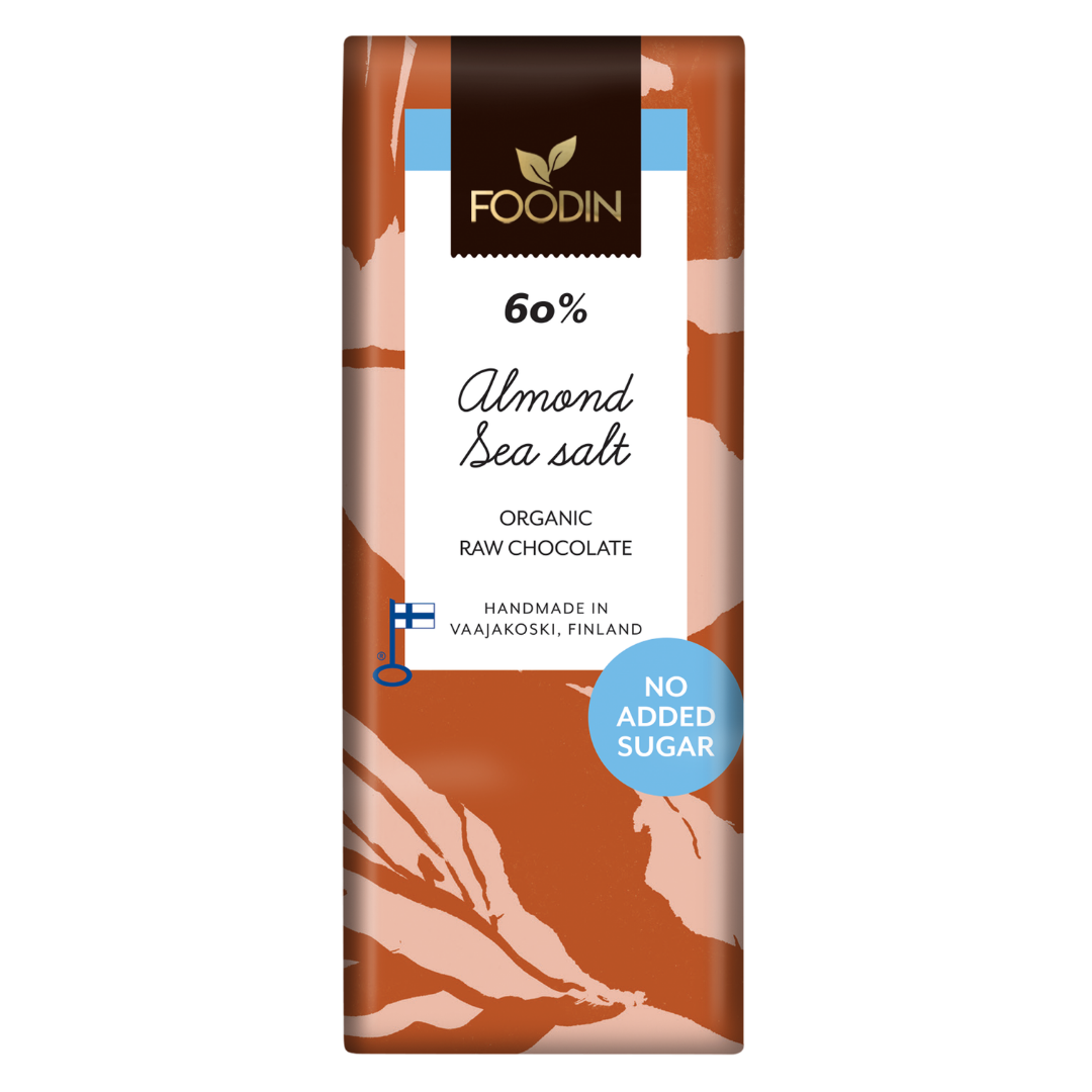 Foodin Almond Sea Salt - Sokeroimaton Raakasuklaa Manteli-Merisuola 60% - Sinunapteekki.fi