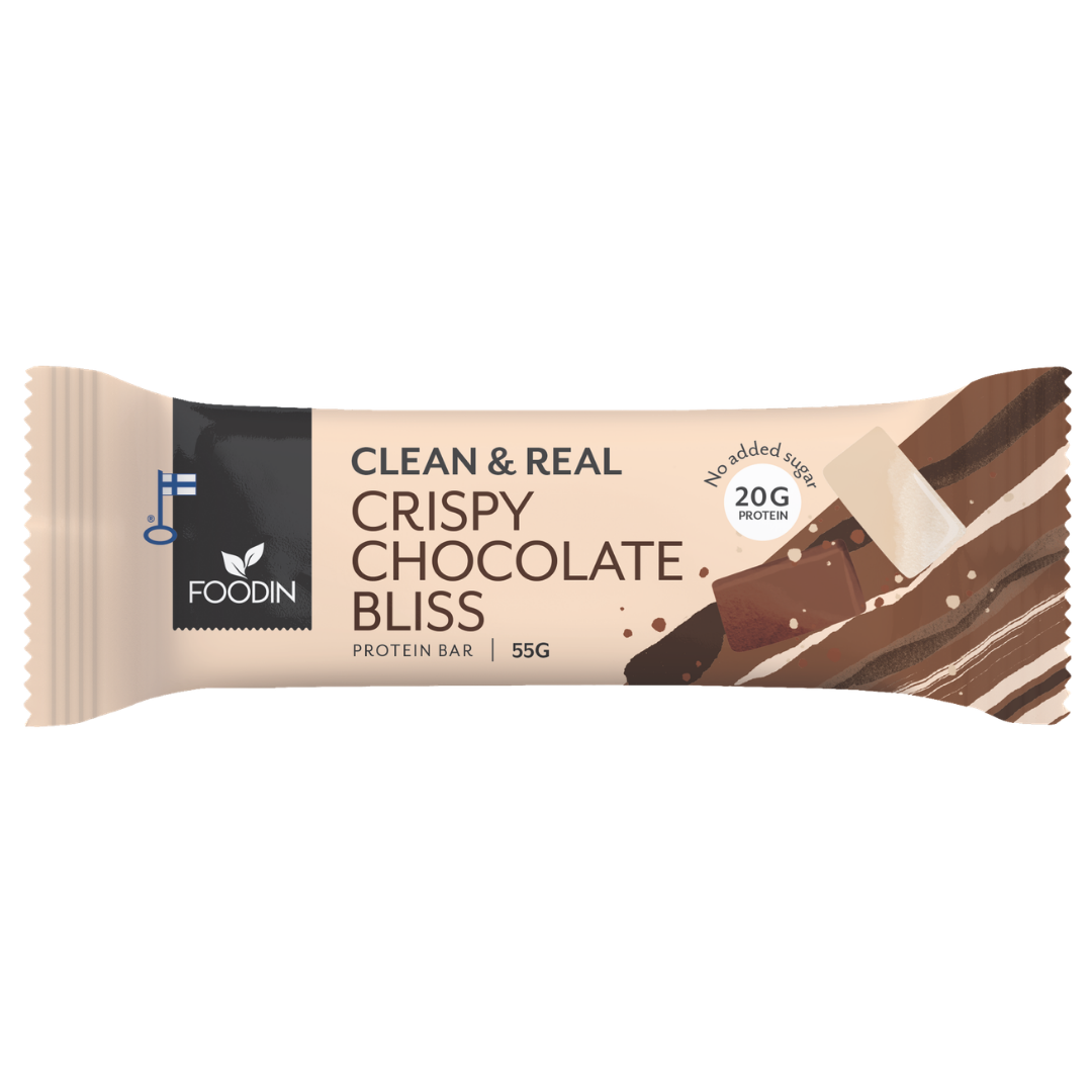 Foodin Clean & Real Protein Bar Crispy Chocolate Bliss - Proteiinipatukka 55 g - Sinunapteekki.fi