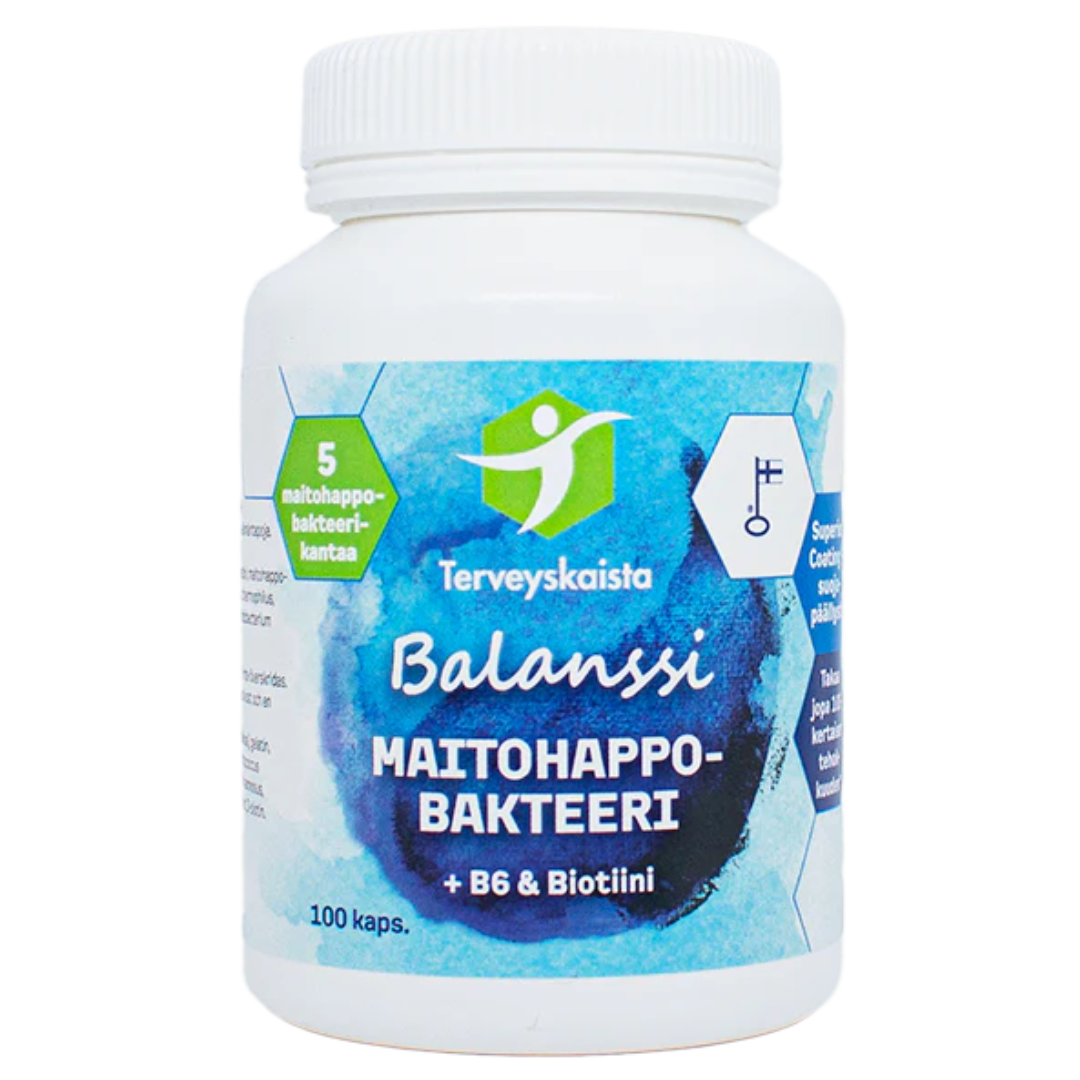 Terveyskaista Balanssi Maitohappobakteeri + B6 & Biotiini 100 kaps.