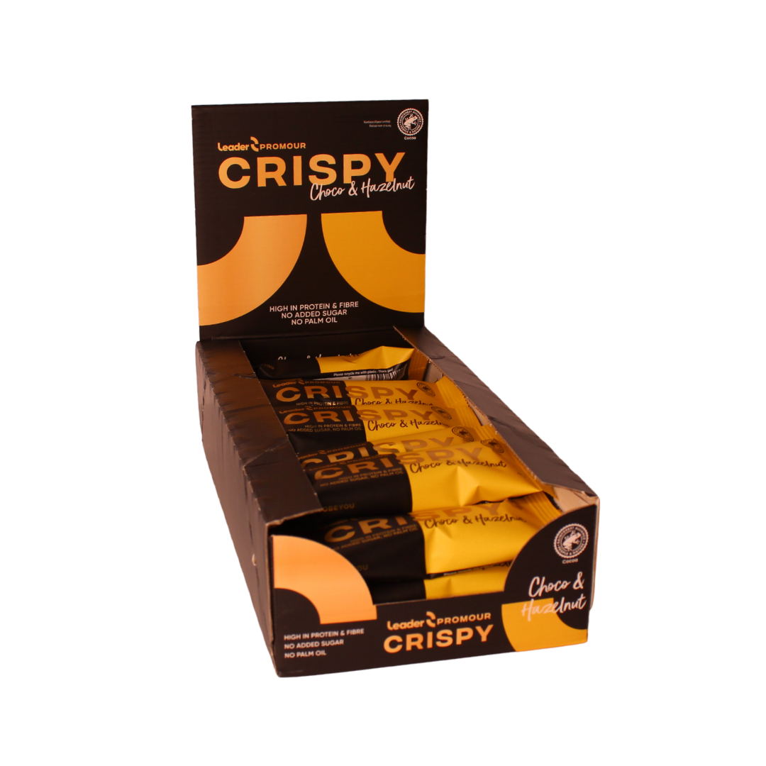 Leader Promour Crispy Choco & Hazelnut - Proteiinipatukka 18 x 45 g TUKKUPAKKAUS - Päiväys 01/2027