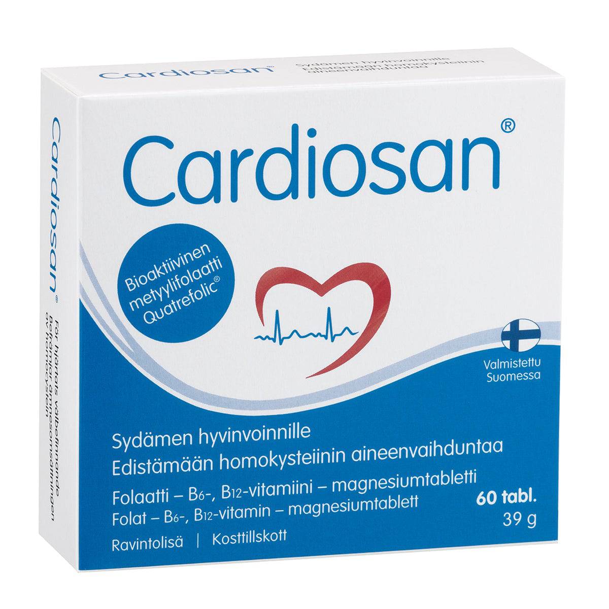 Cardiosan - Folaatti-, B6- & B12-vitamiini-magnesiumtabletti 60 tabl - Sinunapteekki.fi