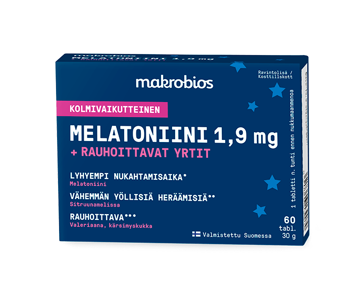Makrobios Melatoniini 1,9 mg + Rauhoittavat Yrtit 60 tabl. - Sinunapteekki.fi