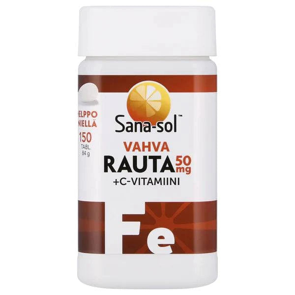 Sana-sol Vahva Rauta 50 mg + C-vitamiini 150 tabl. - Sinunapteekki.fi