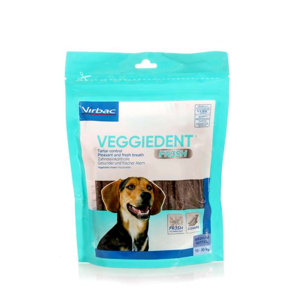 Virbac Veggiedent FR3SH - MEDIUM 10-30 kg - makupalat hampaiden puhdistukseen koirille 15 kpl - Sinunapteekki.fi