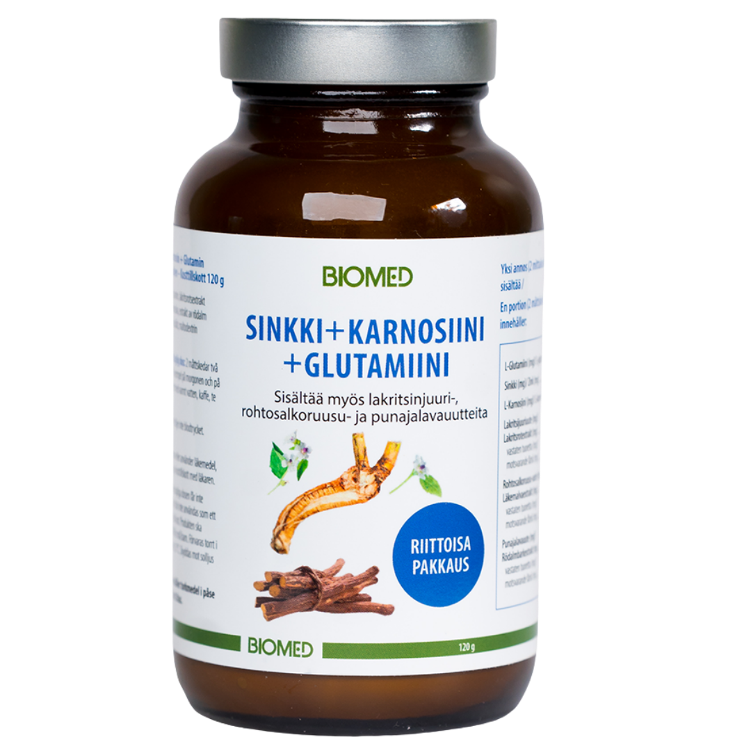 Biomed Sinkki + Karnosiini + Glutamiini - Juomajauhe 120 g