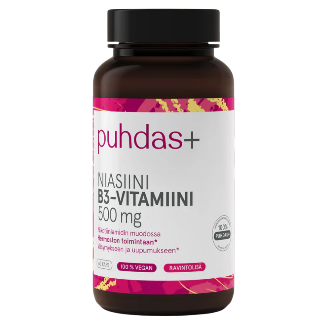 Puhdas+ B3-vitamiini Niasiini 500 mg 60 kaps.
