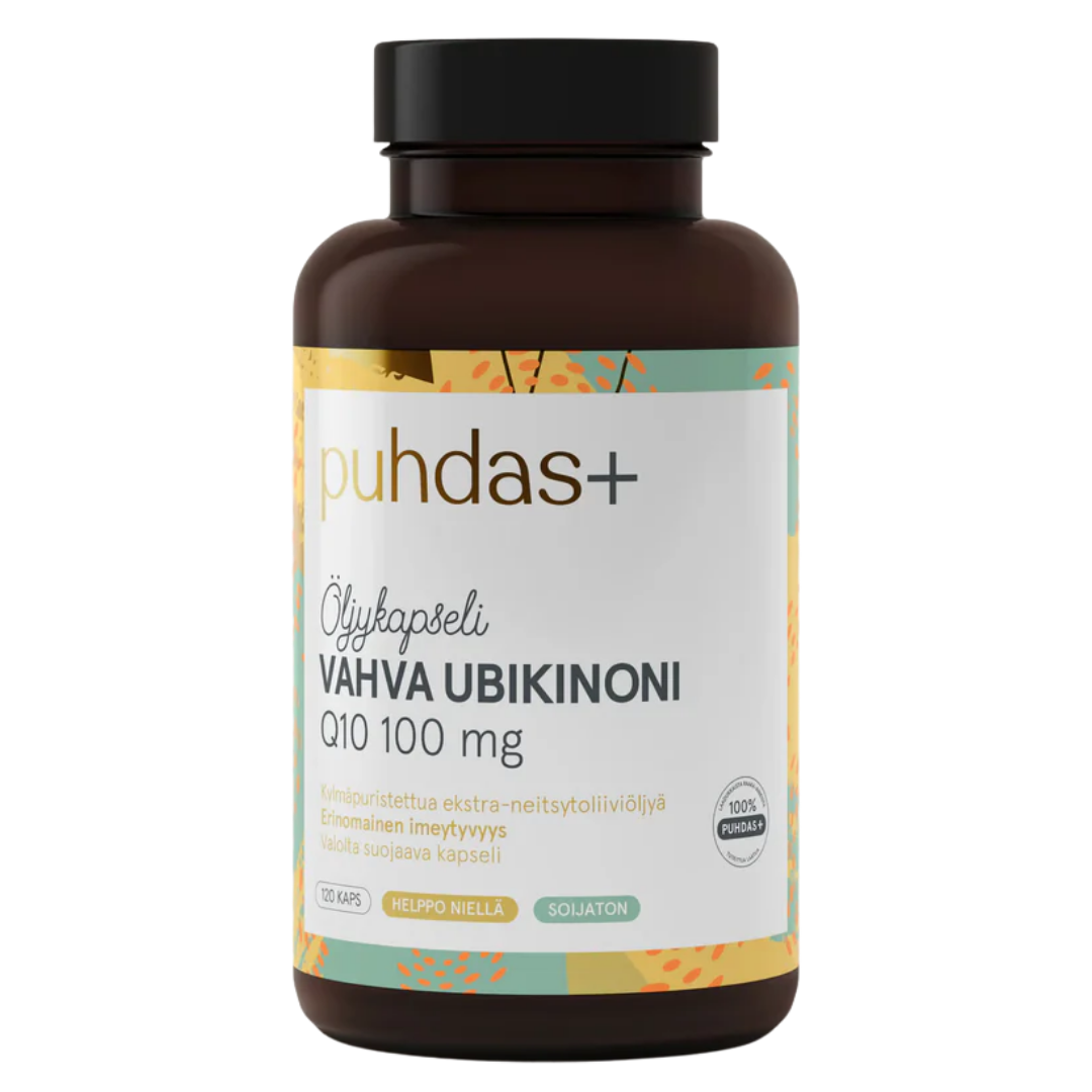 Puhdas+ Vahva Ubikinoni Q10 100 mg - Extra-neitsytoliiviöljyssä 120 kaps.