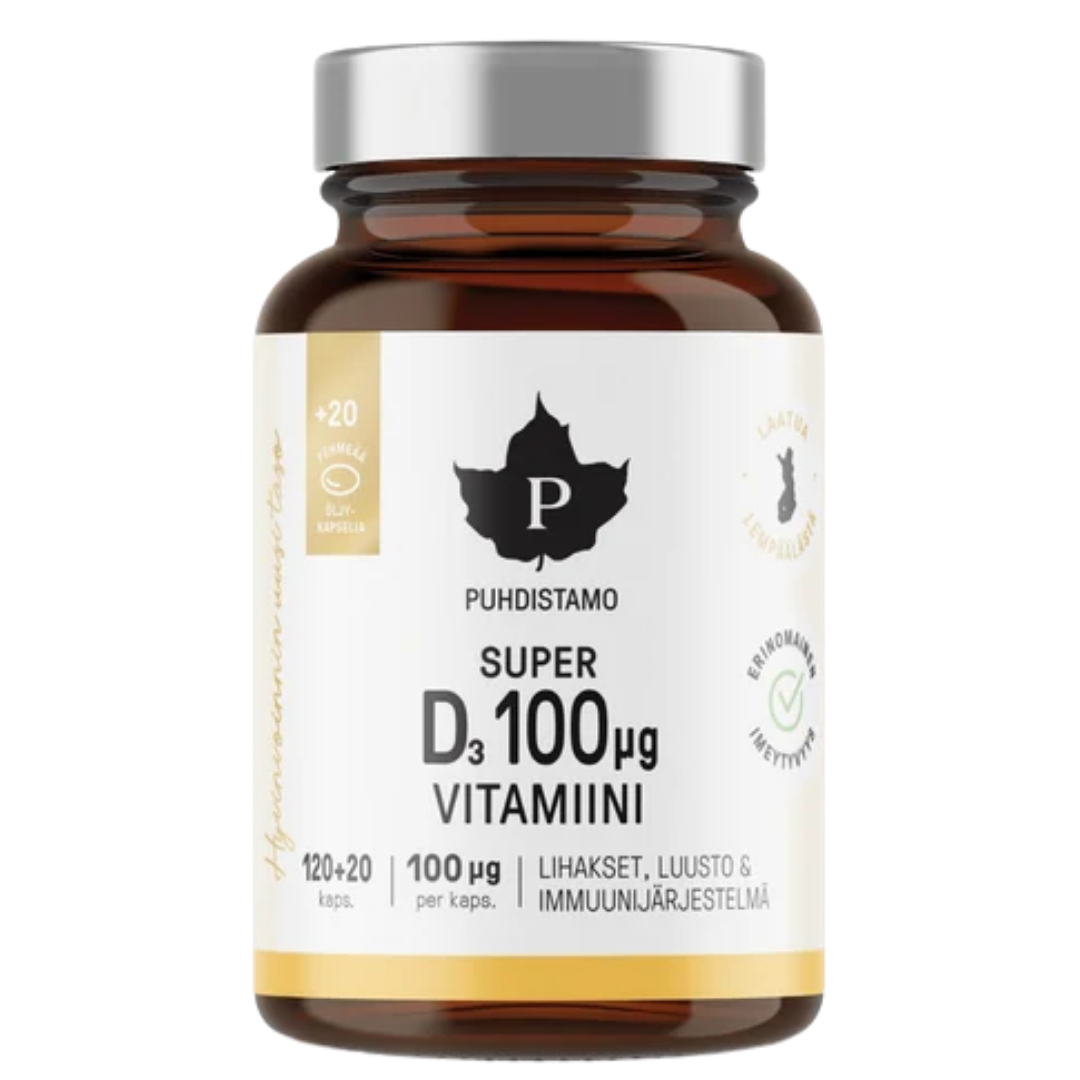 Puhdistamo Super D-Vitamiini 100 μg Kampanjapakkaus 120+20 kaps.