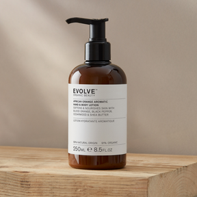 Kosteuttava, hoitava ja ravitseva Evolve Organic Beauty African Orange Aromatic Lotion - vartalovoide.