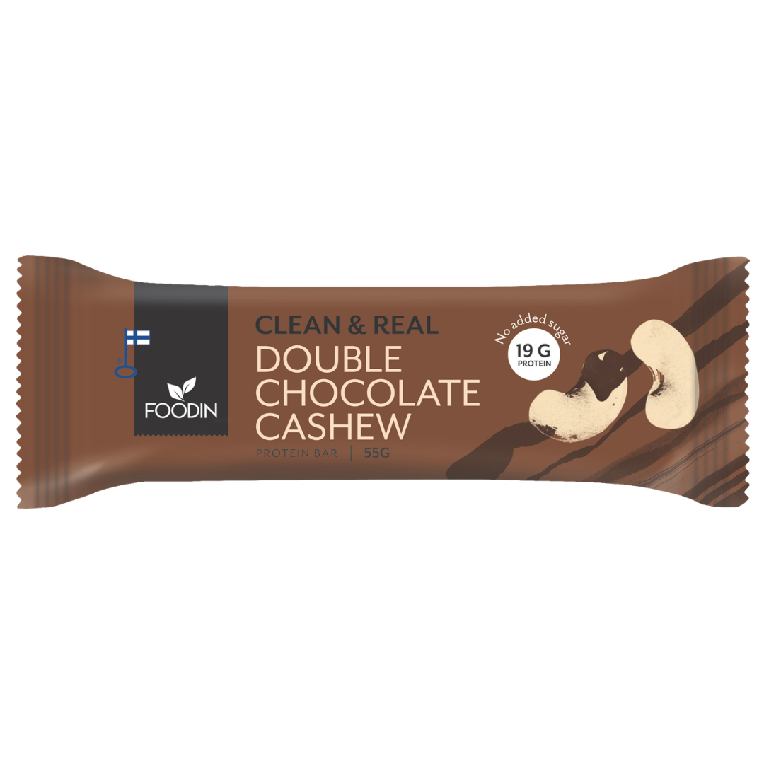 Foodin Clean & Real Double Chocolate Cashew - Proteiinipatukka - Sinunapteekki.fi