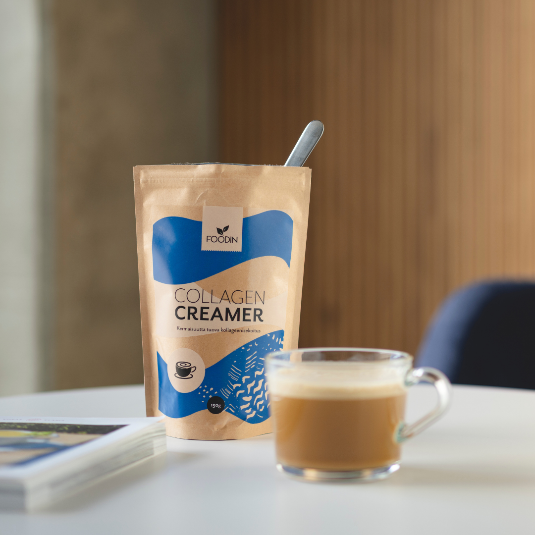 Foodin Collagen Creamer - Kollageenisekoitus tuo kermaisuutta ja makua iltapäivän kahvihetkeen.