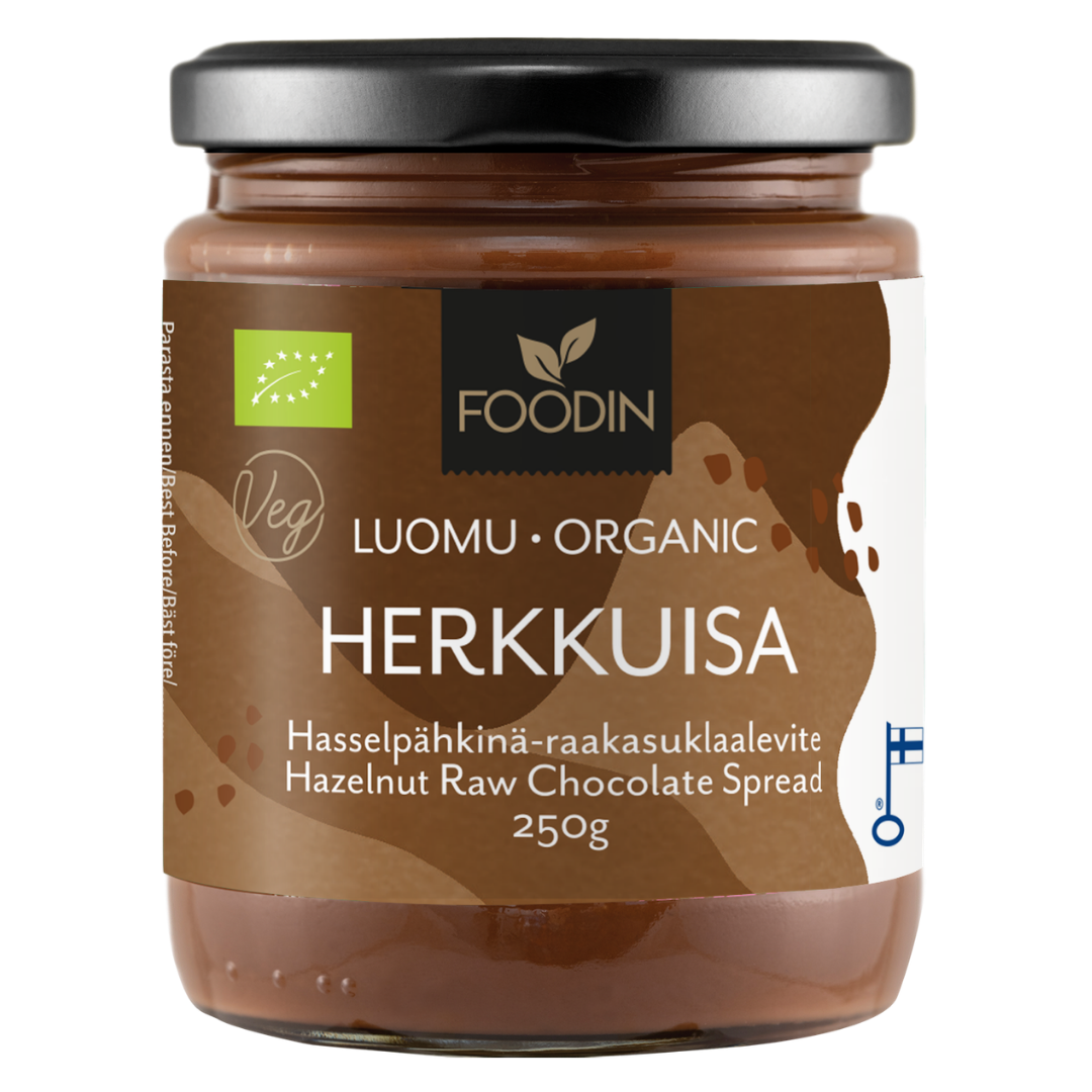 Foodin Herkkuisa Luomu Hasselpähkinä-raakasuklaalevite 250 g - Sinunapteekki.fi