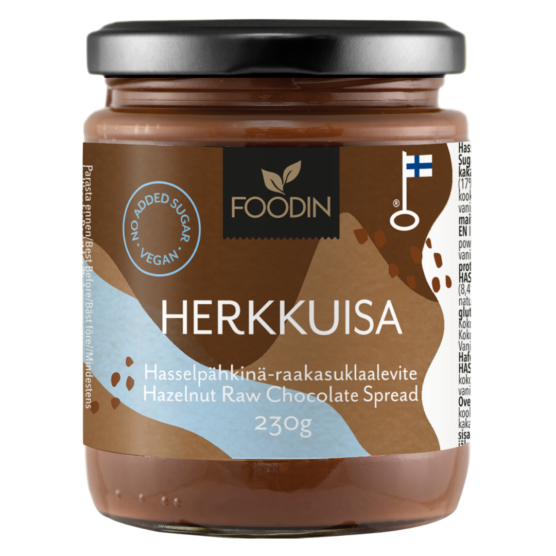 Foodin Herkkuisa Sokeroimaton - Hasselpähkinä-raakasuklaalevite 230 g - Sinunapteekki.fi