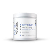 Nutri Works Betaine HCL 500 mg - Betaiinihydrokloridijauhe 200 g - HUOM Päiväys 12/2026