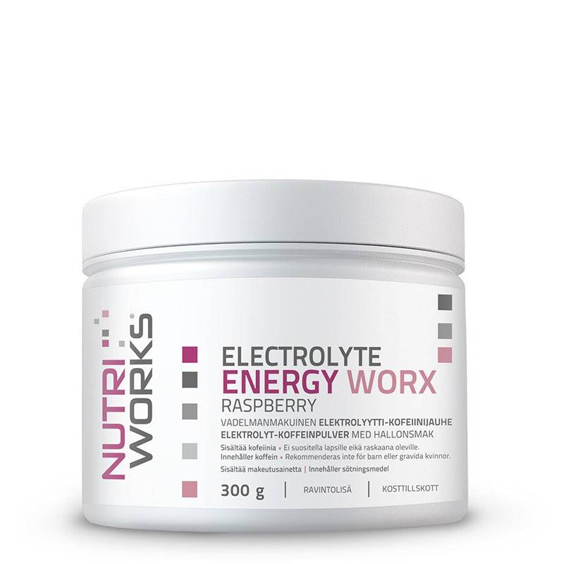 Nutri Works Electrolyte Energy Worx - Elektrolyytti-Kofeiinijauhe Vadelma 300 g