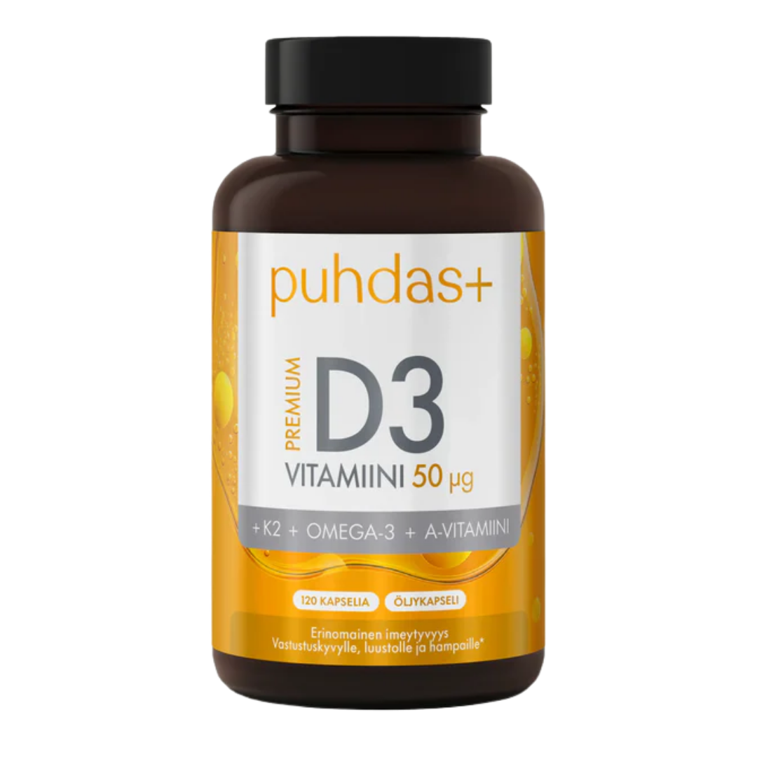 Puhdas+ Premium D3-vitamiini 50 µg 120 kaps.