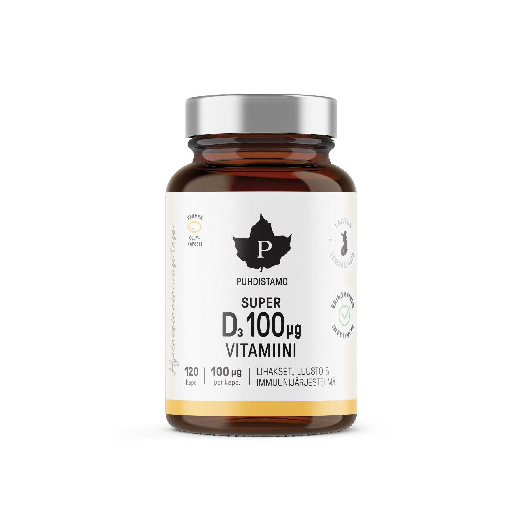 Puhdistamo Super D-Vitamiini 100 μg 120 kaps. - Sinunapteekki.fi