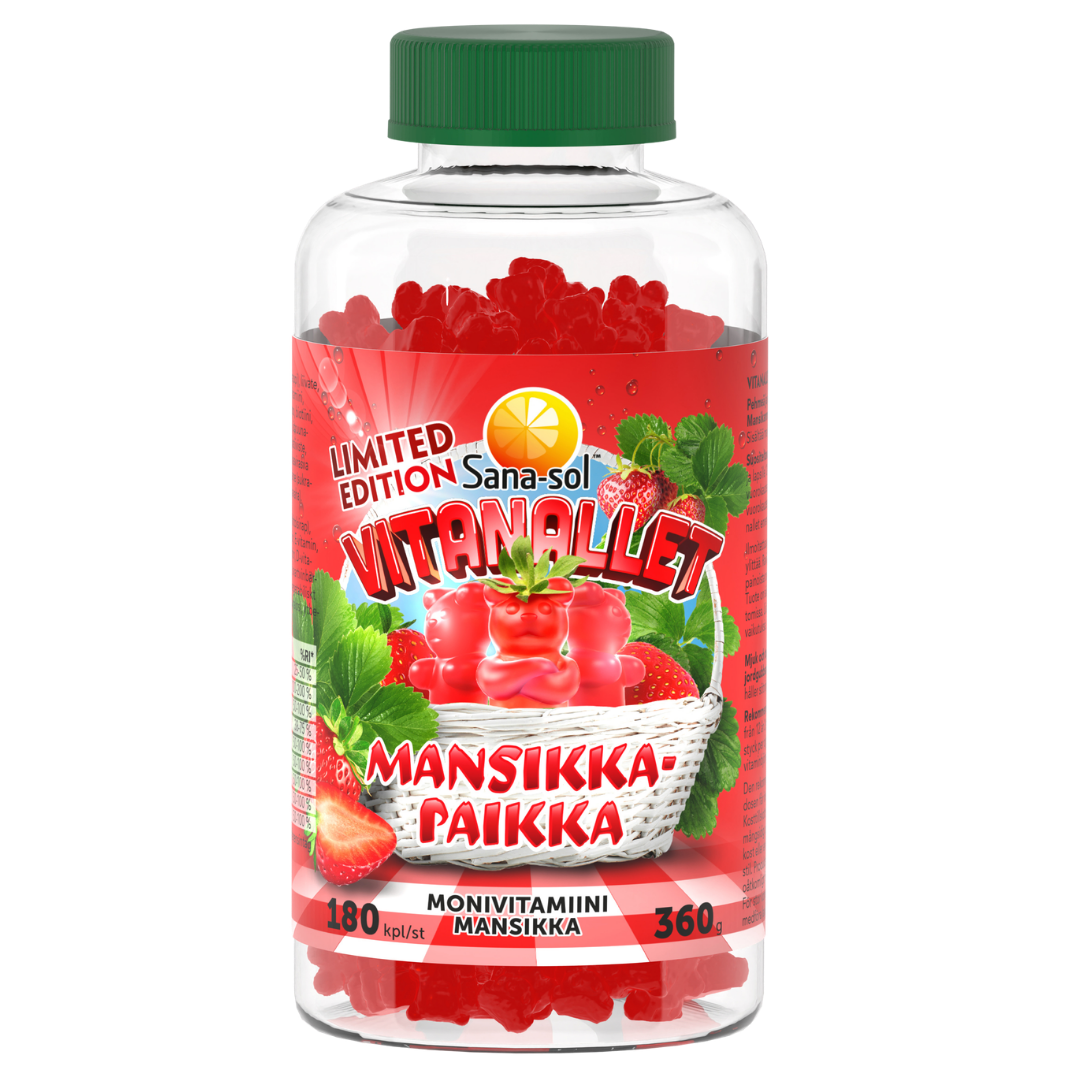 Sana-sol Vitanallet Monivitamiini Mansikkapaikka 180 kpl