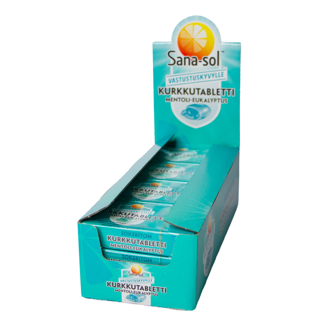 Sana-sol Kurkkutabletti Mentoli-Eukalyptus 12 kpl x 16 tabl. TUKKUPAKKAUS - Sinunapteekki.fi