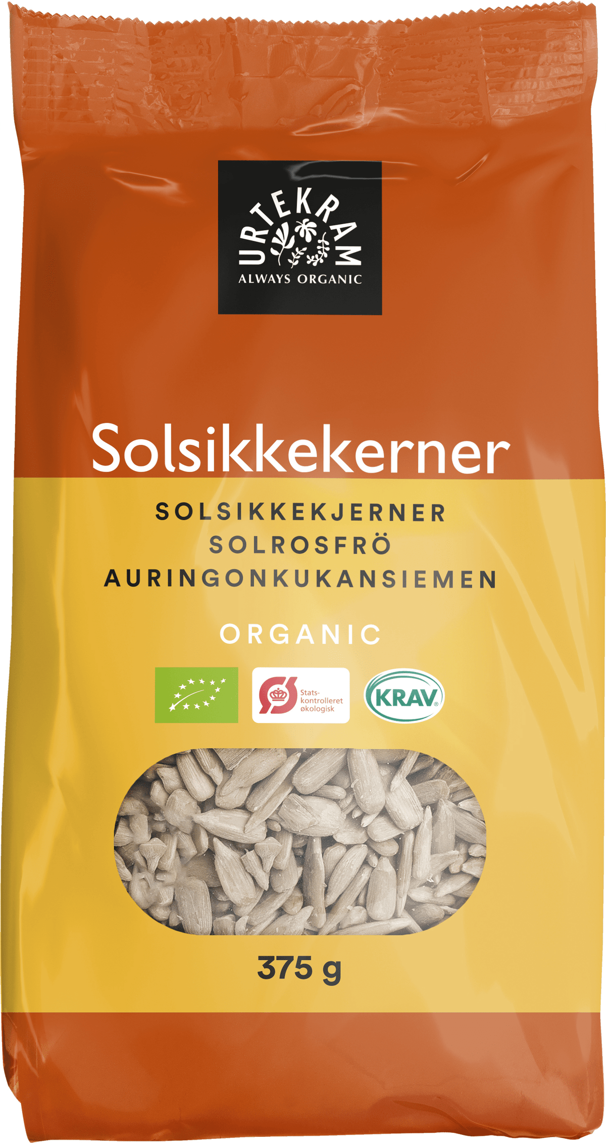 Urtekram Auringonkukansiemen 375 g - Päiväys 12/2026