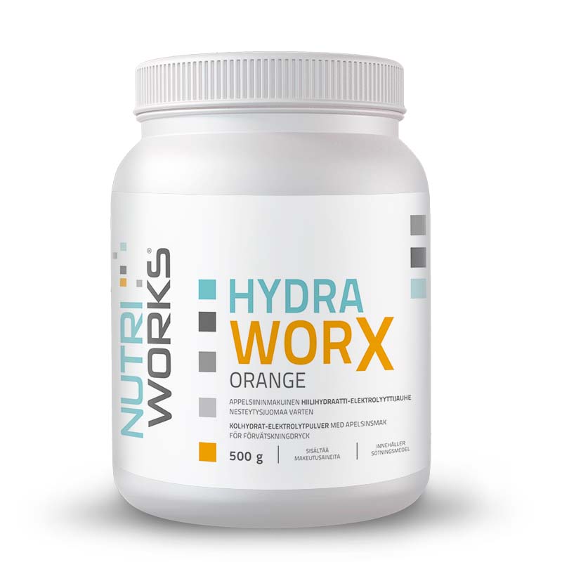 Nutri Works Hydra Worx Orange - Appelsiininmakuinen hiilihydraatti-elektrolyyttijauhe 500 g - Päiväys 03/2024 - Sinunapteekki.fi