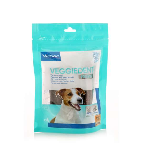 Virbac Veggiedent FR3SH - SMALL 5-10 kg - makupalat hampaiden puhdistukseen koirille 15 kpl - Sinunapteekki.fi