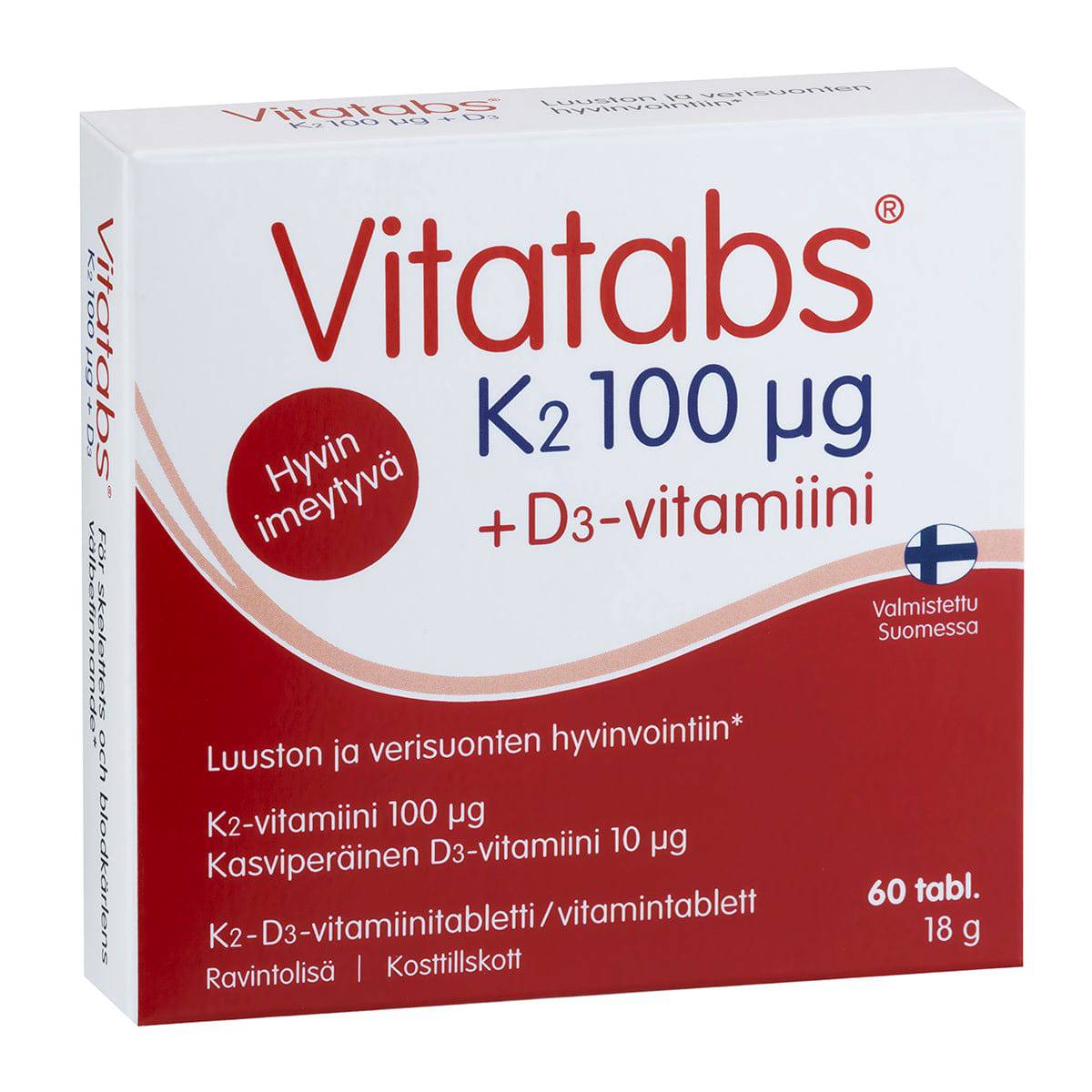 Vitatabs K2 100 µg + D3- vitamiini 60 tabl. - Sinunapteekki.fi